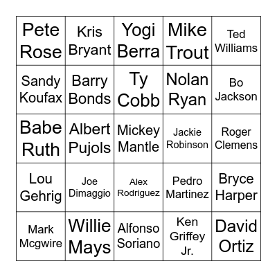 Famous Baseball Players Bingo Card