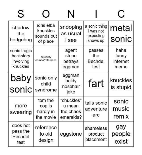 sonic movie 2 bingo Card