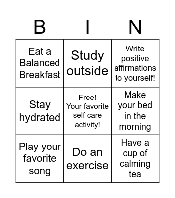 Finals Destress Bingo Card Bingo Card