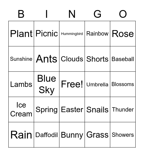 Spring Bingo Card