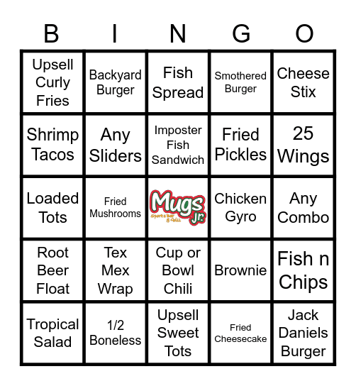 Mugs Jr. Friday Bingo - $15 Gift Card Bingo Card
