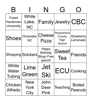 Miss Wynne's Favorite Things Bingo Card