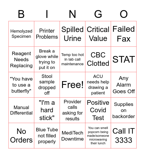 LAB WEEK BINGO Card