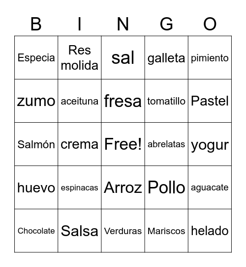 La Comida -1 Bingo Card