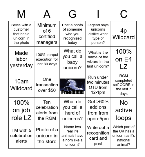 Unicorn Day Bingo Card