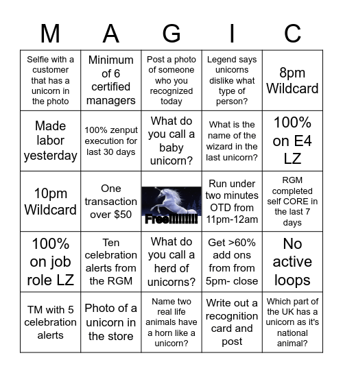 Unicorn Day Bingo Card