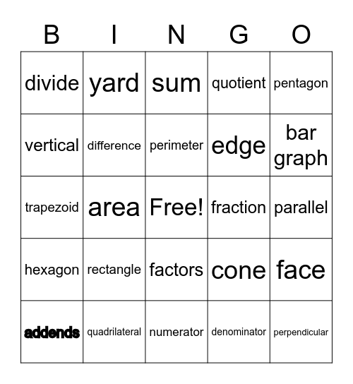 3rd Grade Math Vocab Review Bingo Card