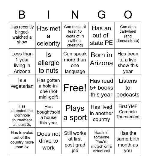 Networking Bingo Card