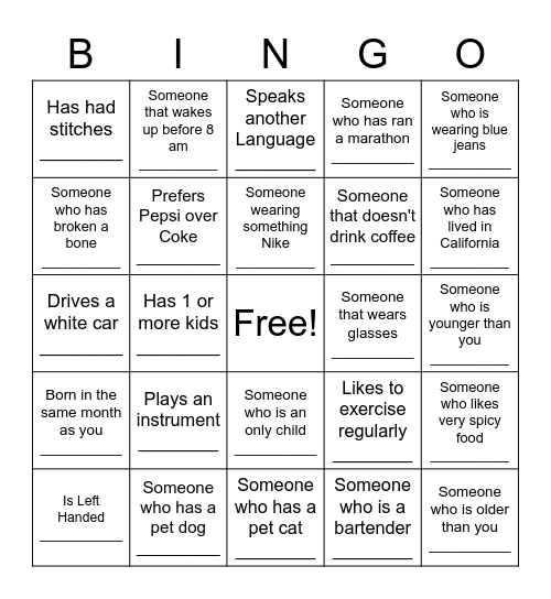 People Bingo Card