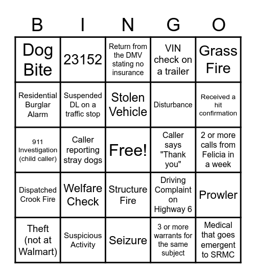 Telecommunicator's Week 2022 Bingo Card