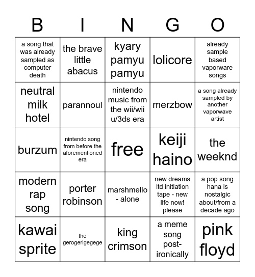 hanahata next album sample bingo Card