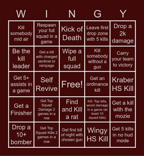 VOLPWN APEX (Kill != Knock) Bingo Card