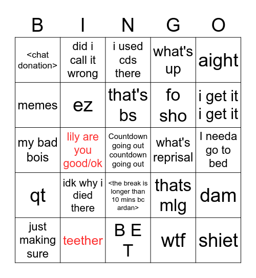 hueee Bingo Card