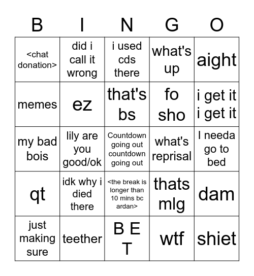 hueee Bingo Card