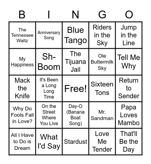 Name that Tune Bingo! Bingo Card