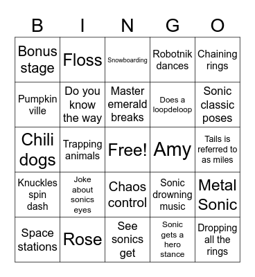 Sonic adventure 2 bingo Card