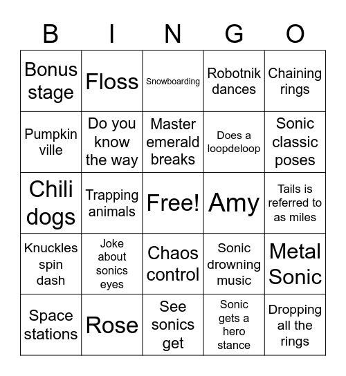 Sonic adventure 2 bingo Card
