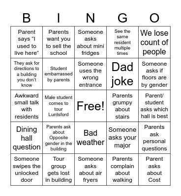 Open House Bingo Card