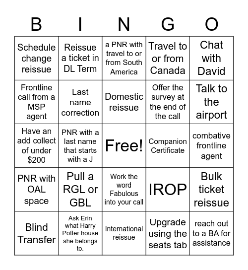 GTS Week 2 Bingo Card