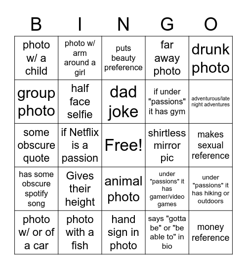 Tinder Bingo Card