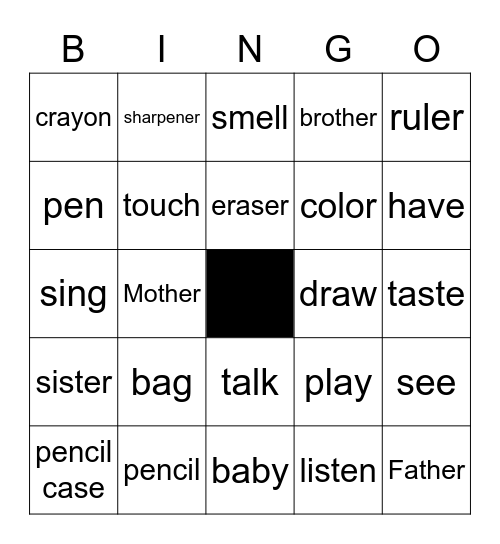 English Vocabulary 3 Units Bingo Card