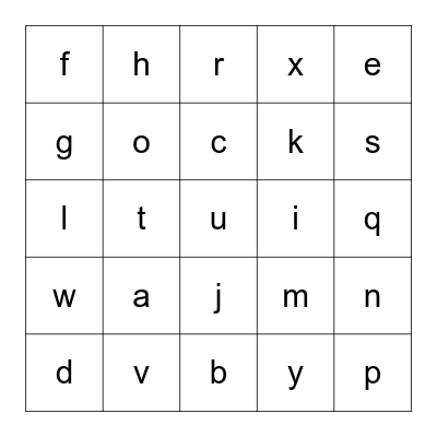 SMALL LETTERS Bingo Card