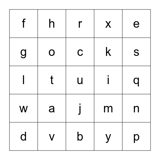 SMALL LETTERS Bingo Card