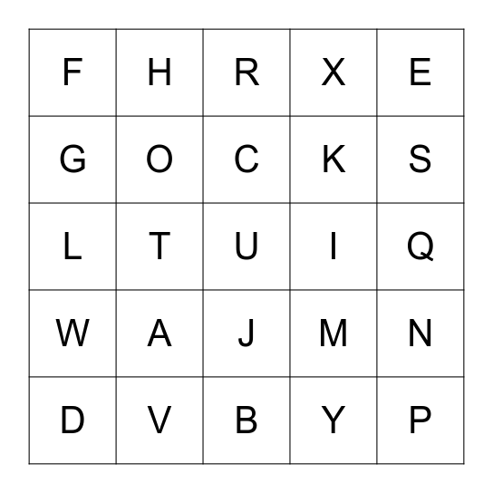CAPITAL LETTERS Bingo Card