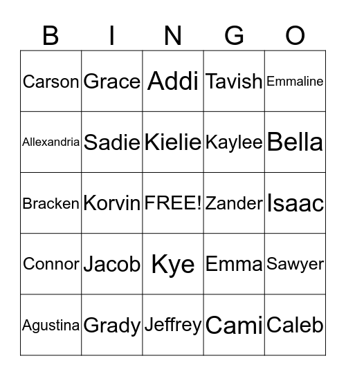 Mrs. Earl's Second Grade Bingo Card