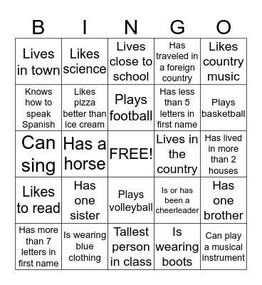 Back To School Bingo Card