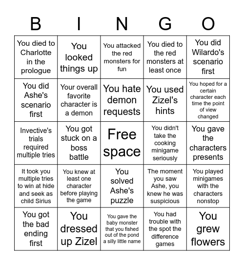 Witch's Heart Bingo Card