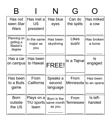 Welcome Back Party! Bingo Card