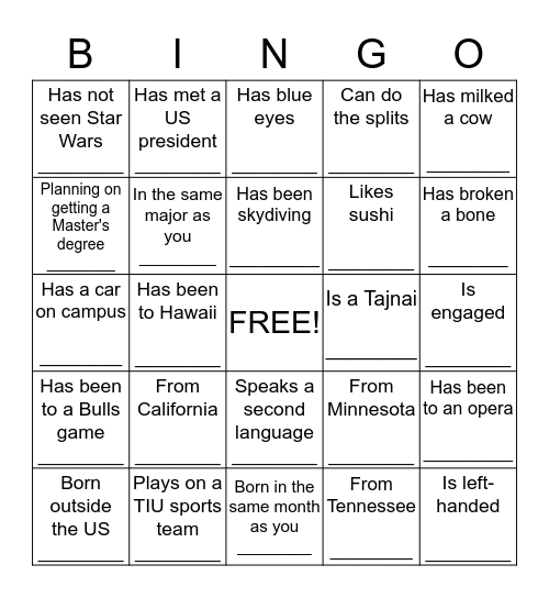 Welcome Back Party! Bingo Card