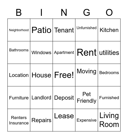 HOUSING Bingo Card