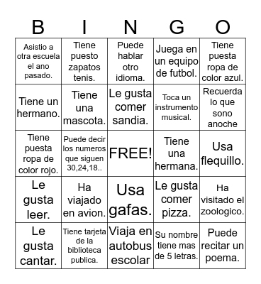 De regreso a la escuela Bingo Card