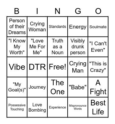 LOVE IS BLIND Bingo Card