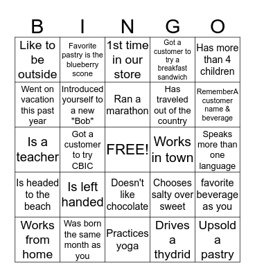 Customer Connection  Bingo Card