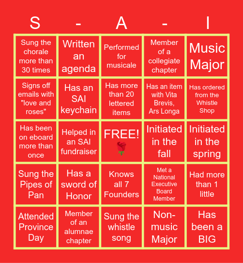 Sigma Alpha Iota Bingo Card