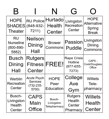 Rutgers Health Dilemma Bingo Card