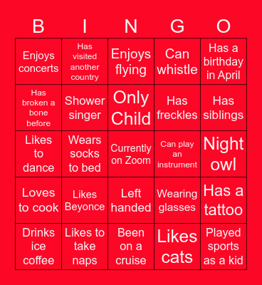 Getting to Know You Bingo Card