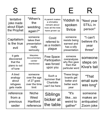 Passover 2022 Bingo Card