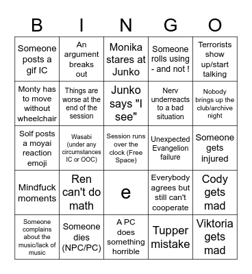 Evangelion Session 7 Bingo Card