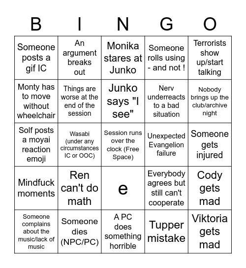 Evangelion Session 7 Bingo Card