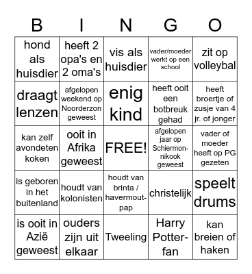 kennismaking 1C en 1E Bingo Card