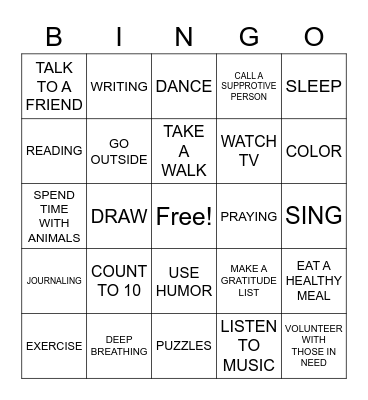 COPING SKILLS BINGO Card