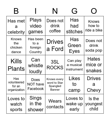 3SL TEAM BUILDING BINGO Card