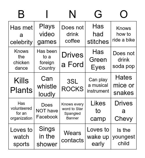 3SL TEAM BUILDING BINGO Card