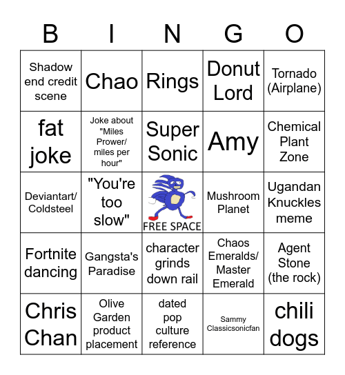 Sonic 2 Bingo Card