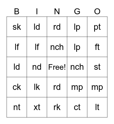 End Blends Bingo Card