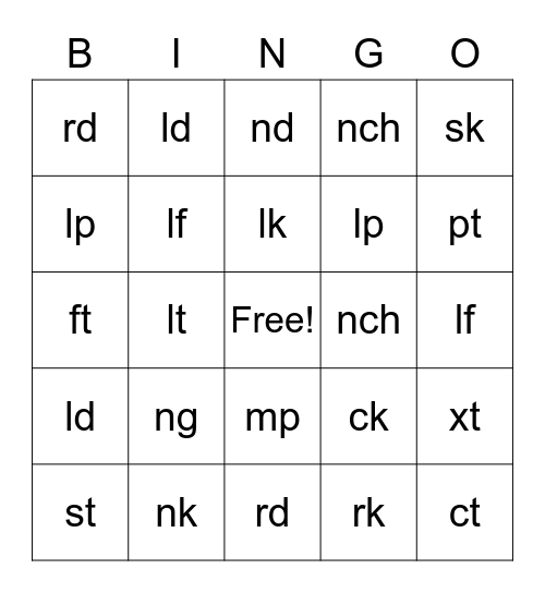 End Blends Bingo Card